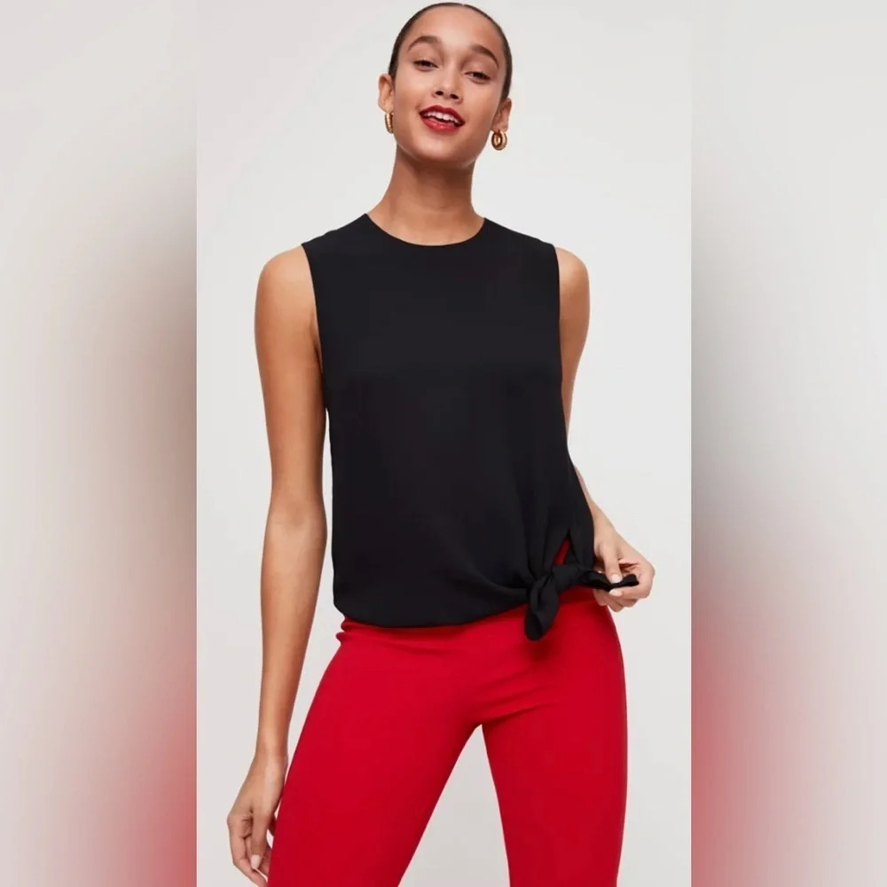 Babaton Black Sleeveless Tie-Front Blouse